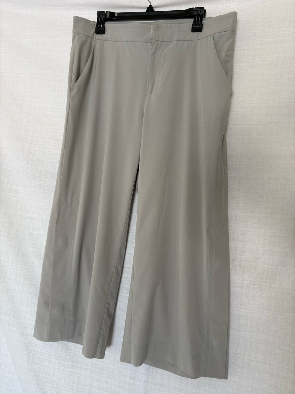 Athleta Pants Women Light Grey Wide Leg Crop Snap Slit Dress Trousers Stretch 14